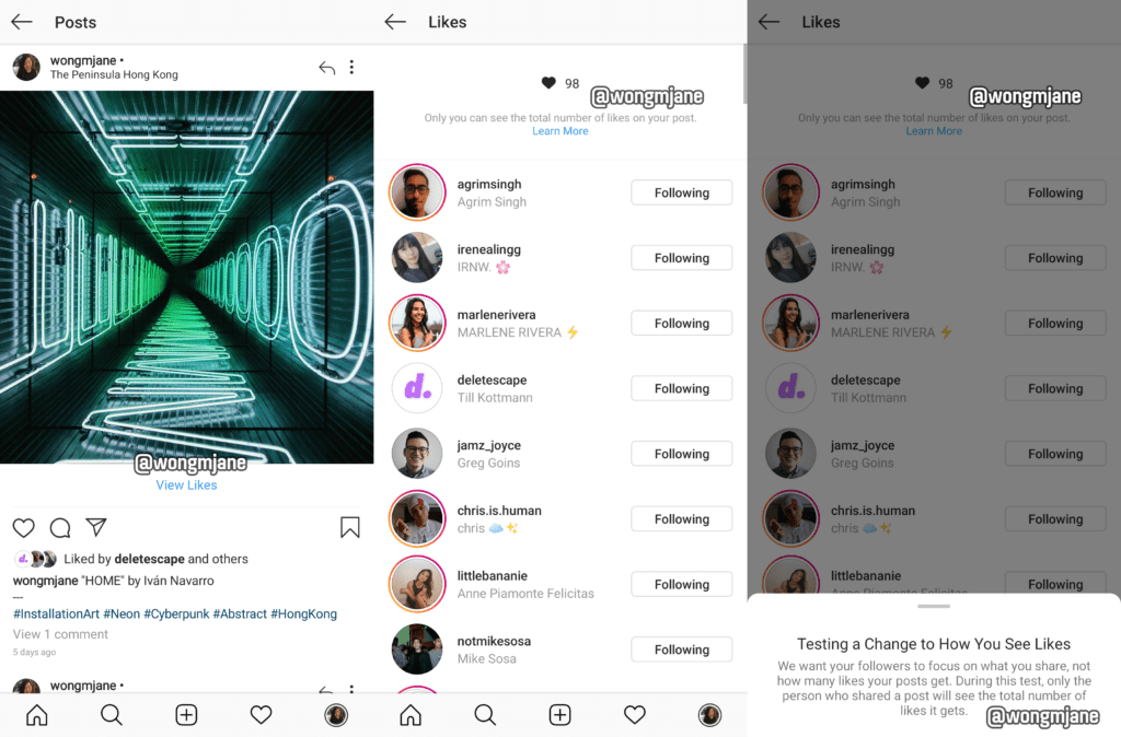 Capture d'écrans du prototype d'Instagram